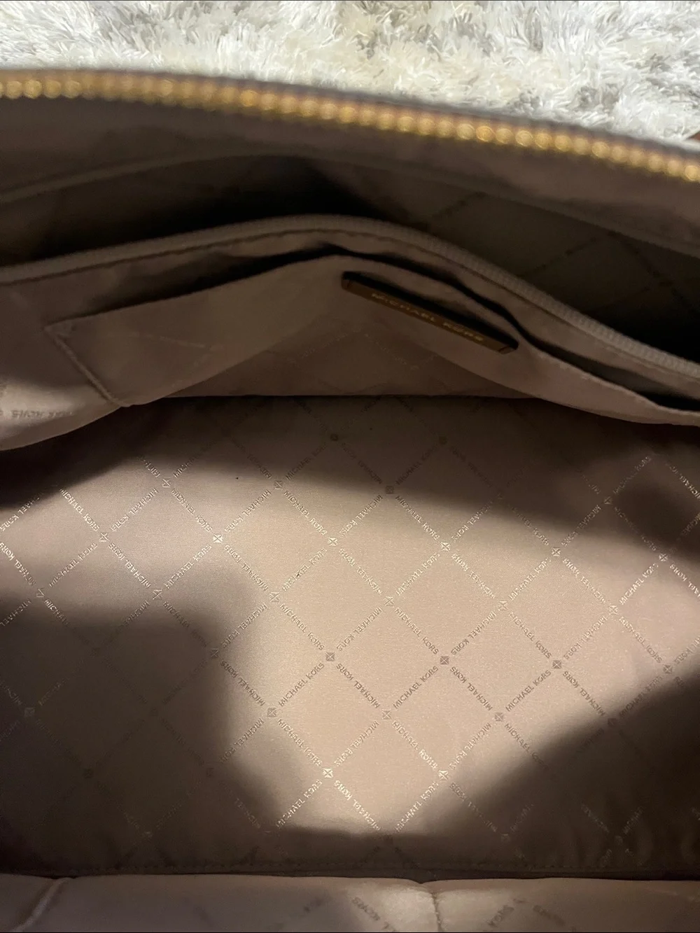 Michael Kors Cream and Brown Signature Travel Duffel